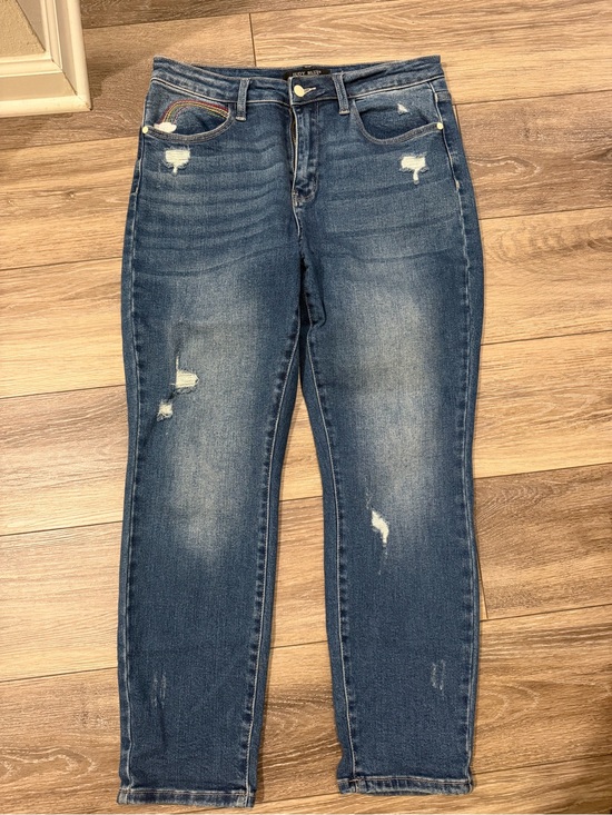 Judy Blue Denim - Judy Blue Medium Wash Distressed Straight Leg Jeans